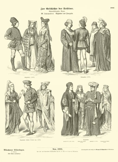 Trajes ingleses y franceses, siglo XV de German School
