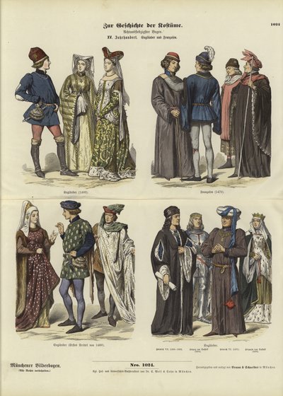 Trajes ingleses y franceses, siglo XV de German School