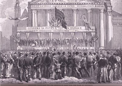 Inscripción de voluntarios para la defensa de París, Historia de la guerra entre Francia y Alemania de Cassell, publicada por Cassell and Company Limited, c.1890 de German School