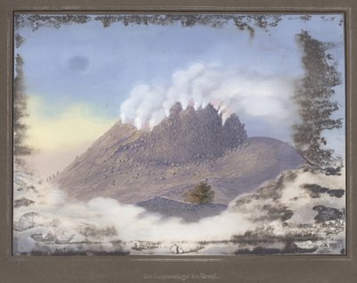 Erupción en el Volcán Merapi con una vista del extremo este del cráter, noviembre de 1836, pl.VI de Topographischer und naturwissenschaftlicher Atlas zur Reise durch Java, por Dr. Fr. Junghuhn, Magdeburgo de German School