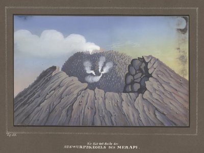 Erupción del Monte Merapi, Pl.III, Topographischer und Naturwissenschaftlicher Atlas zur Reise durch Java, por Dr.Fr.Junghuhn, Magdeburgo 1845 de German School