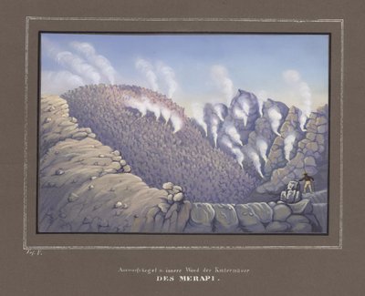 Erupciones y pared interior del Volcán Merapi, Pl. V de Topographischer und Naturwissenschaftlicher Atlas zur Reise durch Java, por Dr.Fr.Junghuhn, Magdeburgo 1845 de German School