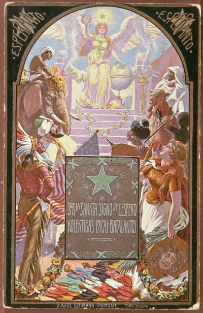 El esperanto trae paz a las naciones, postal de German School