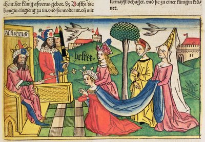 Ester 2:15-18 Ester es elegida como Reina por el Rey persa Asuero, de la Biblia de Núremberg (Biblia Sacra Germanaica) de German School