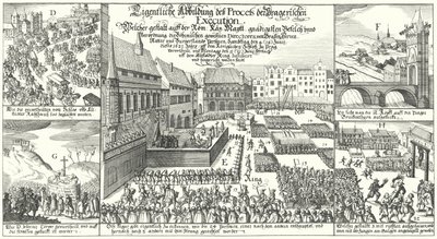Ejecución de los miembros de la Revuelta Protestante de Bohemia en la Plaza de la Ciudad Vieja, Praga de German School