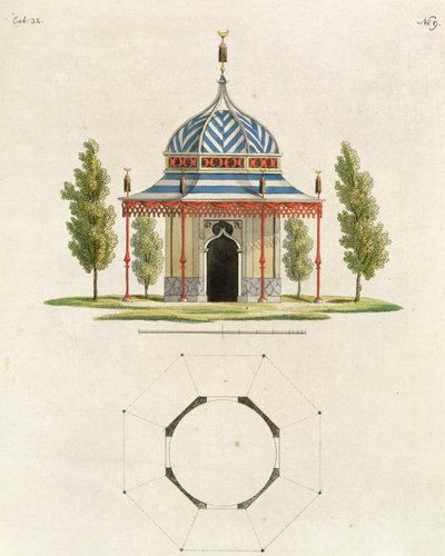 Exterior de un Templo de Jardín Chino, de Recent New Ideas for the Garden, publicado 1779 de German School