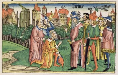 Esdras 6:16 El Templo de Jerusalén es dedicado por el Rey Darío, de la Biblia de Núremberg (Biblia Sacra Germanaica) de German School