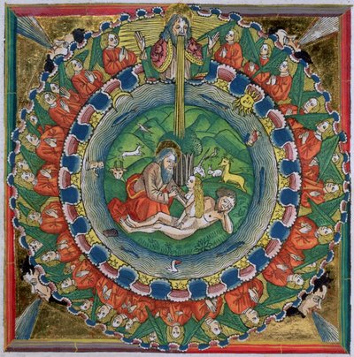 Copia facsímil de Génesis 2:22 Dios creó a Eva, de la Biblia de Núremberg (Biblia Sacra Germanaica) de German School