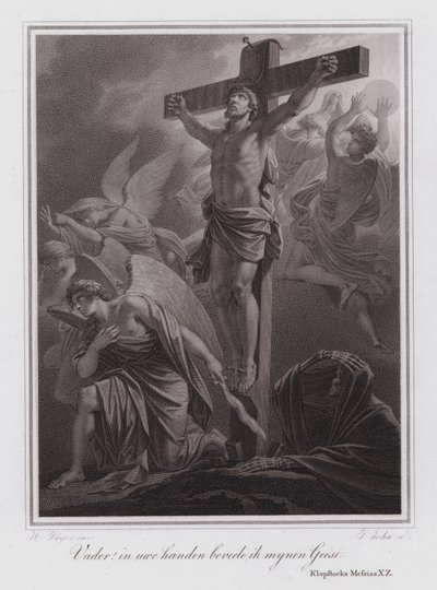 ¡Padre! En tus manos encomiendo mi espíritu. Jesús en la Cruz (grabado) de German School