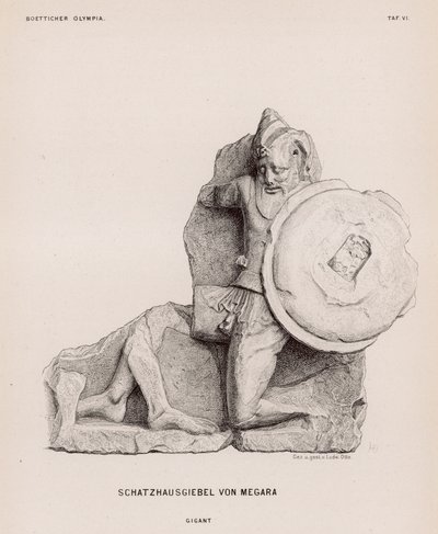 Figura de un gigante del frontón del Tesoro de Megara, Olimpia, Grecia de German School