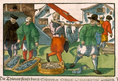 Mercado de pescado, de un manuscrito alemán, c.1650 de German School