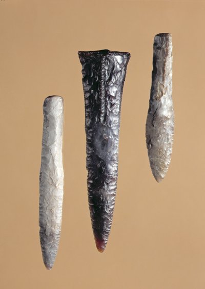 Dagas de sílex del período neolítico tardío, encontradas en Grebenhagen, Heunetal-Holzheim y Niederaula de German School