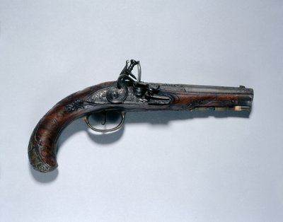 Pistola de chispa, fabricante de barriles Johann Andreas Kuchenreuter (1716-1795), c.1750 (acero, culata de nogal, monturas de latón, barril incrustado con oro, latón y plata) de German School