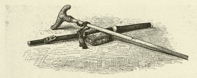 Flauta, bastón y tabaquera de Federico el Grande (grabado) de German School