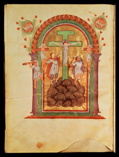 Folio 223v La Crucifixión, de los Evangelios de Otto III, c.996 de German School