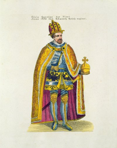 Fundación de la Universidad Alemana en 1348 en Praga por el Emperador del Sacro Imperio Romano Carlos IV, postal de principios del siglo XX de German School