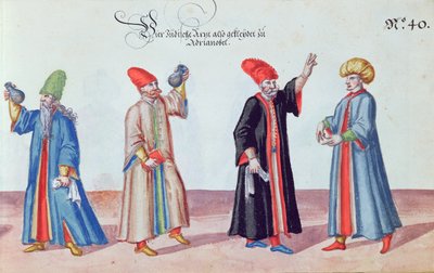 Cuatro doctores judíos de Adrianópolis, Turquía, c.1600 (acuarela sobre papel) de German School