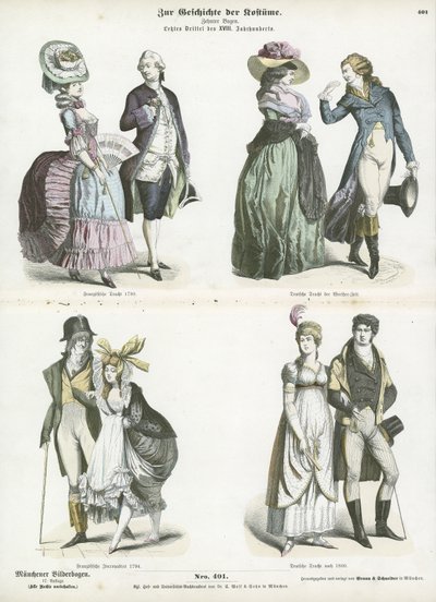 Trajes franceses y alemanes, finales del siglo XVIII de German School
