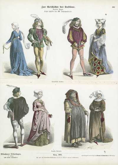Trajes franceses y alemanes, segunda mitad del siglo XV de German School