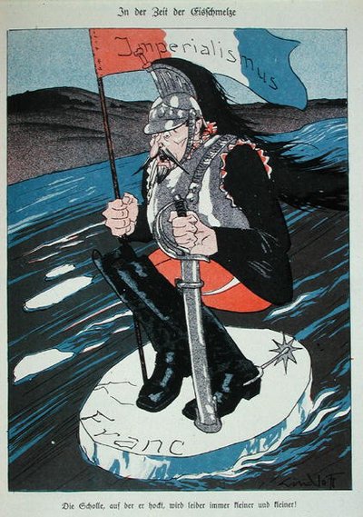 Las ambiciones imperiales francesas en peligro por el colapso del franco, caricatura de 