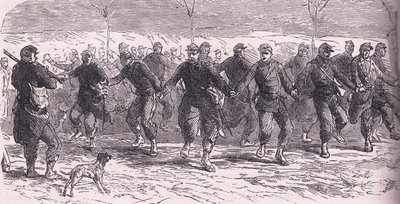 Soldados franceses bailando en el campamento, de la Historia de la Guerra entre Francia y Alemania de Cassell, publicada por Cassell and Company Limited, c.1890 de German School