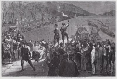 Soldados franceses heridos en el último intento fallido de romper el Sitio de París llegando al Quai de la Megisserie, Guerra Franco-Prusiana, enero de 1871 de German School