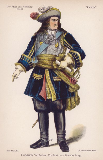 Friedrich Wilhelm, duque de Brandeburgo, de El Príncipe de Homburg de Heinrich von Kleist (litografía a color) de German School