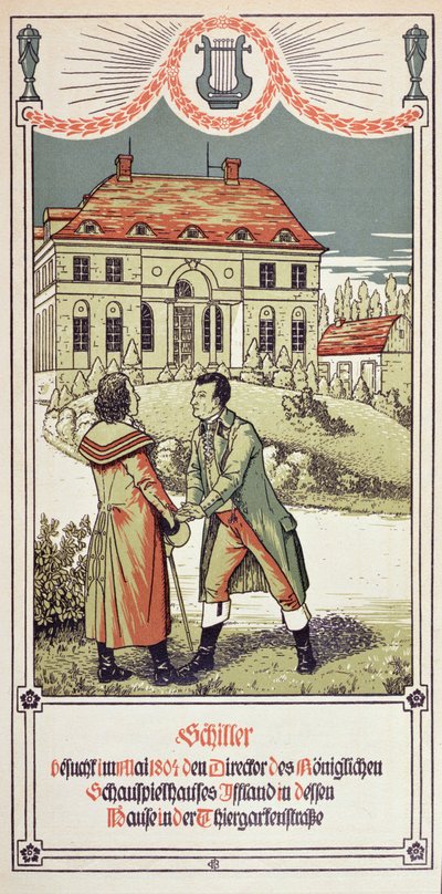 Friedrich von Schiller (1759-1805) visita al Director del Teatro Real en Berlín en mayo de 1804, 1906 de German School