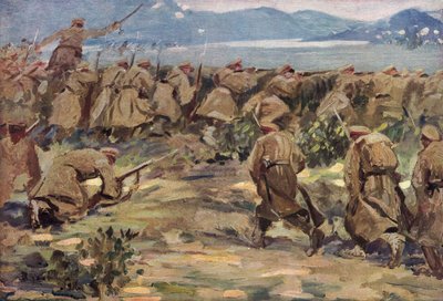 De un campo de batalla en Macedonia (litografía en color) de German School