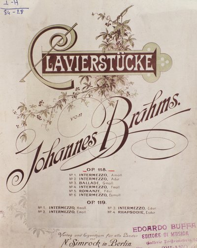 Portada de Clavierstucke (Op. 118 y op. 119) de Johannes Brahms (1833-1897) de German School