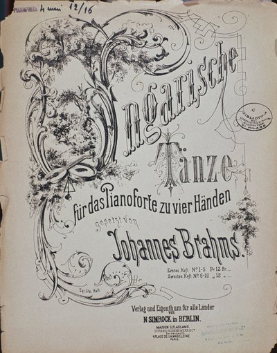 Portada de Danzas Húngaras (Ungarische Tanze) de Johannes Brahms (1833-1897) de German School