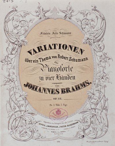 Portada de "Variaciones sobre un tema de Robert Schumann" (Op. 23) por Johannes Brahms de German School