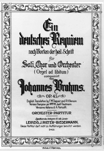 Portada del Réquiem Alemán de Johannes Brahms (1833 - 1897) de German School