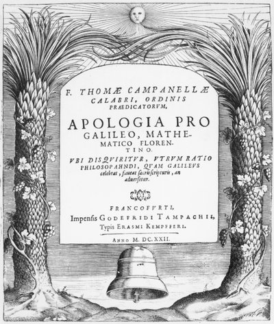 Frontispicio de Apologia pro Galileo, Mathematico Florentino por Tommaso Campanella, publicado en Frankfurt, 1622 de German School