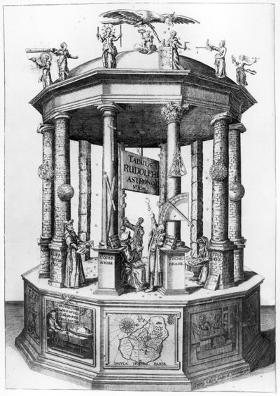 Frontispicio de Las Tablas Rudolphinas compiladas por Johannes Kepler, publicadas en 1627 de German School