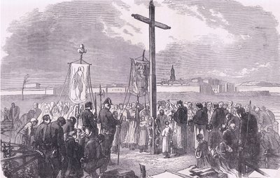 Ceremonia fúnebre sobre soldados franceses muertos durante el asedio de París, Historia de la guerra entre Francia y Alemania de Cassell, publicada por Cassell and Company Limited, c.1890 de German School