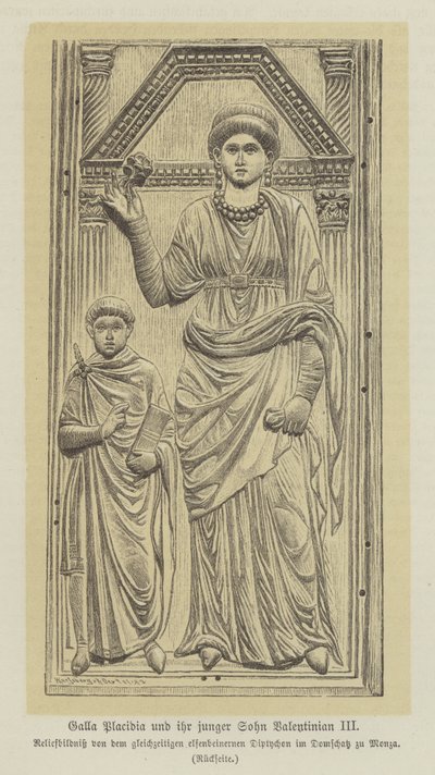 Galla Placidia, hija del emperador romano Teodosio I, y su hijo, Valentiniano III de German School