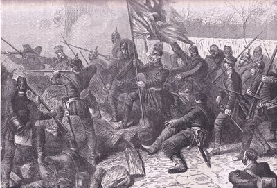 El general von Budretzky liderando el ataque en Le Bourget, Historia de la Guerra entre Francia y Alemania de Cassell, publicada por Cassell and Company Limited, c.1890 (litografía) de German School