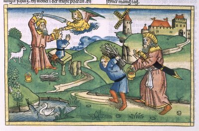 Génesis 21:1-14 La ofrenda de Isaac por Abraham, de la Biblia de Núremberg (Biblia Sacra Germanaica) de German School