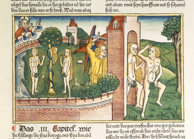 Génesis 3:1-24 La Tentación y La Expulsión del Paraíso, de la Biblia de Núremberg (Biblia Sacra Germanaica) de German School