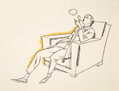 Gentleman blowing Smoke RIngs, de Styl, pub.1922 (pochoir print) de German School