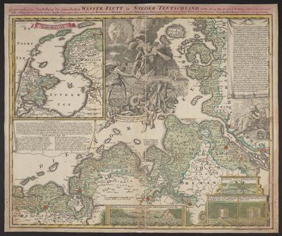 Presentación geográfica de la desgraciada inundación de agua en la Baja Alemania, que tuvo lugar el 25 de diciembre de 1717, c.1718 (impresión) de German School