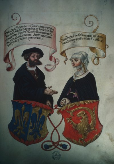 Georg Fugger y su esposa Regina Imhoff, del Geheim Ehrenbuch des Fuggerschen Geschlechts de German School