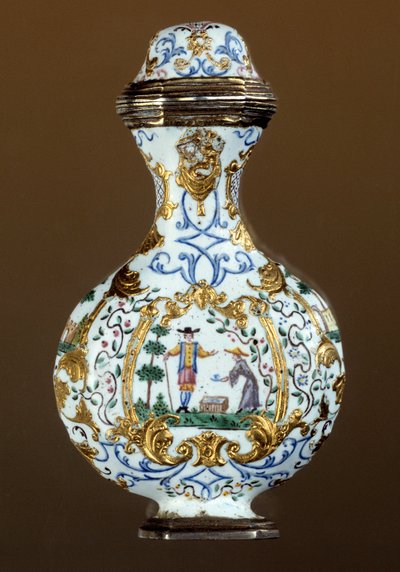 Arte alemán: Frasco de perfume del siglo XVIII (esmalte; escena de chinoiserie) de German School