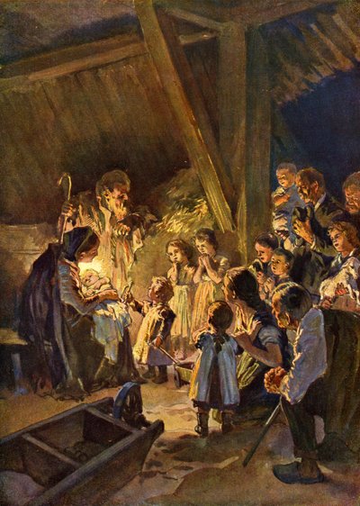 Escena navideña alemana con niños, c.1908 (impresión) de German School