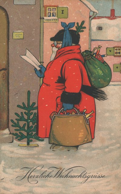 Tarjeta de Navidad alemana (litografía en color) de German School