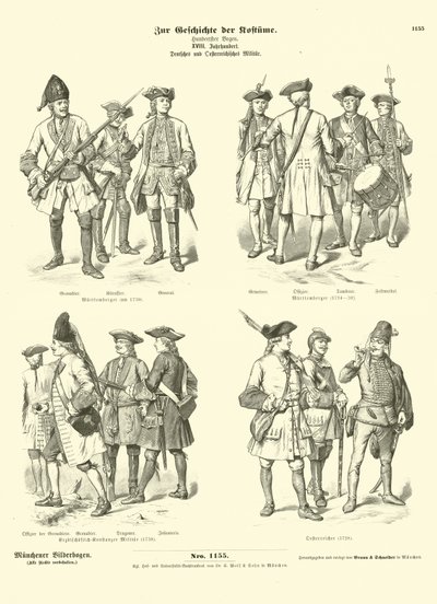 Uniformes militares alemanes y austriacos, siglo XVIII de German School