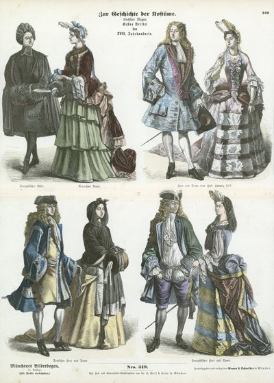 Trajes alemanes y franceses, principios del siglo XVIII de German School