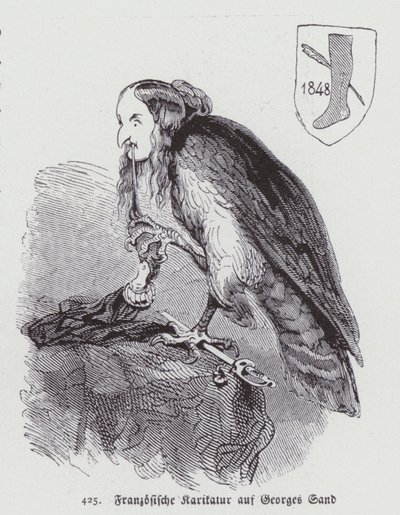 Caricatura alemana de la novelista francesa del siglo XIX George Sand de German School