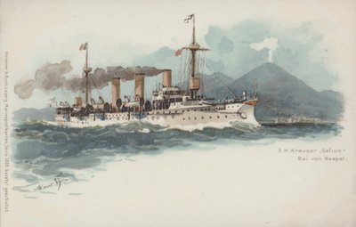 Crucero alemán Gefion en la Bahía de Nápoles, Italia de German School